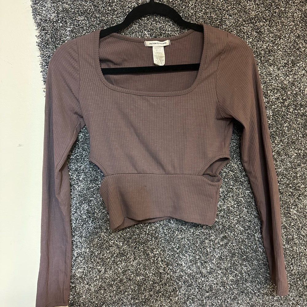 Women's Ribbed Long Sleeve Top - Brown